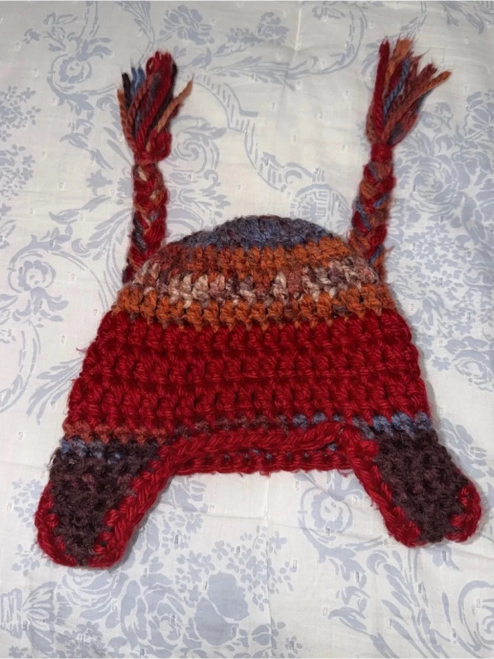 Handmade Red Multicolor Kids Earflap Hat